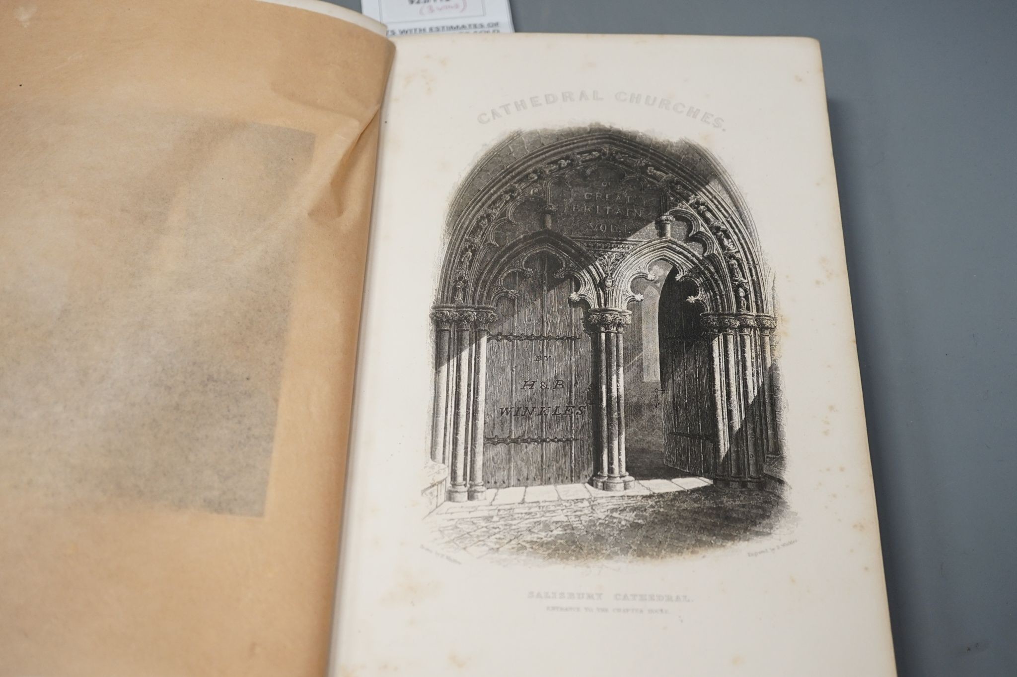 Winkle's Architectural and Picturesque Illustrations of Cathedral Churches ... new edition, 3 vols. pictorial engraved and printed titles, num. steel engraved plates, folded plans (etc.)